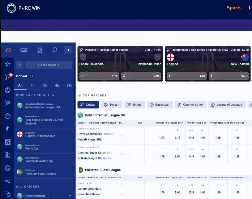 betting guide in PureWin - bet on Cricket